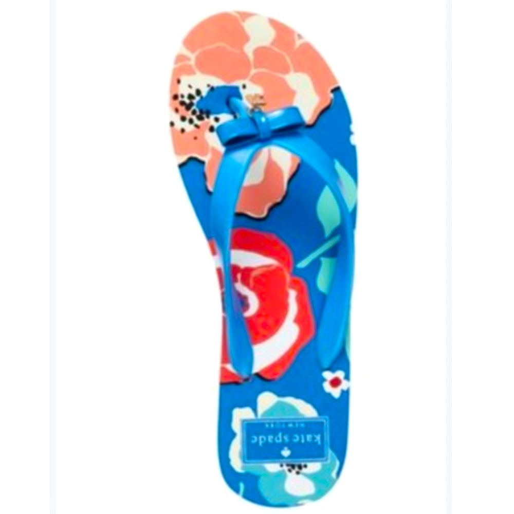 Kate Spade New York FIFI Blue Floral Bow Front Flip Flop Sandals Size 10